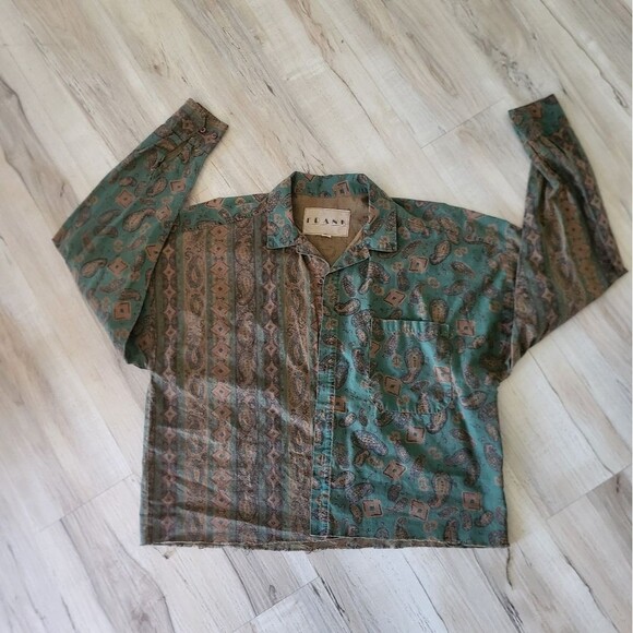 Vintage Faded Paisley Two Tone Raw Hem Ling Sleeve Top M Boxy - Picture 1 of 13